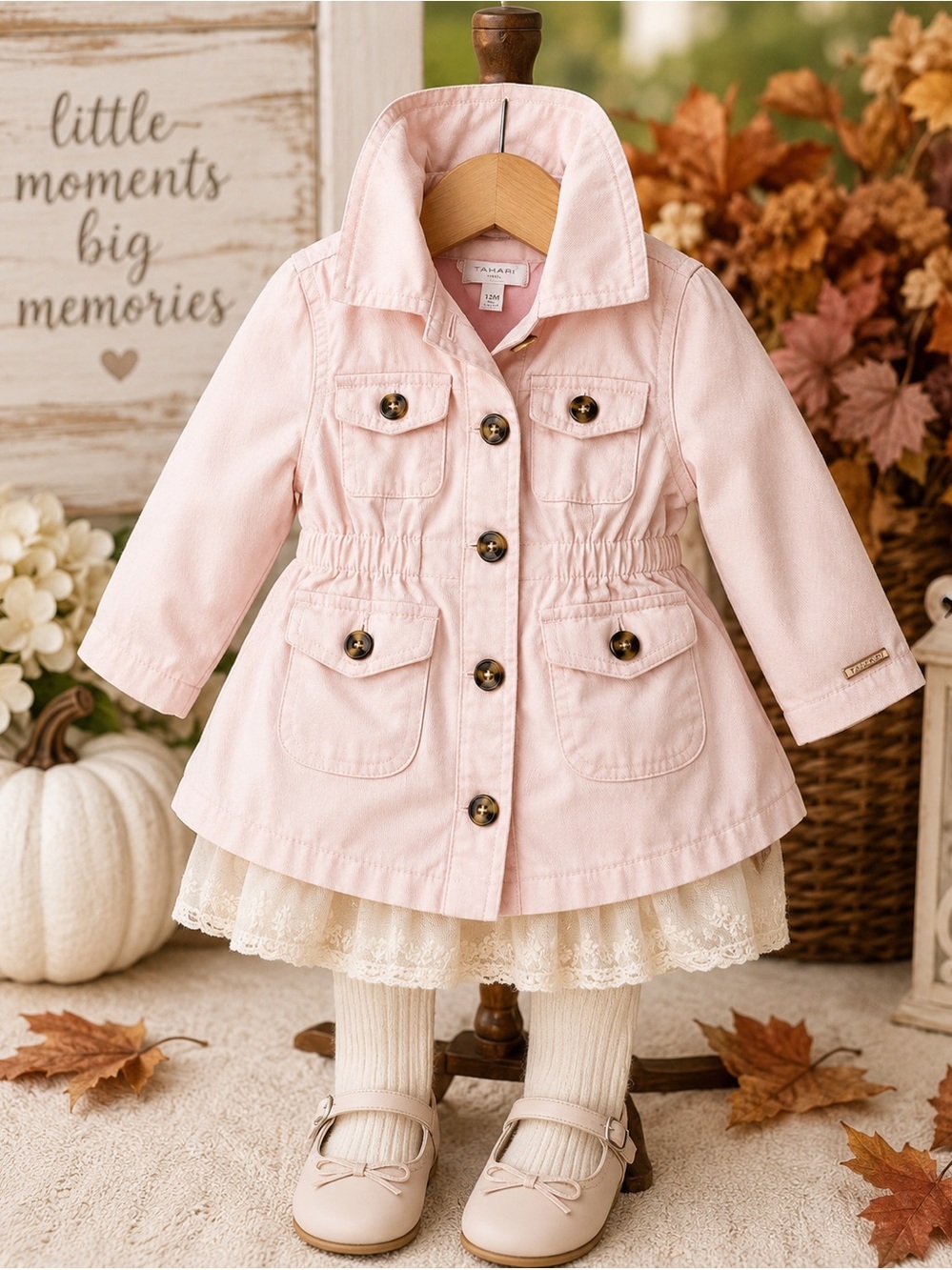 Tahari Baby Girl Pink Trench Coat 12M Cotton Twill Lined Designer Jacket
